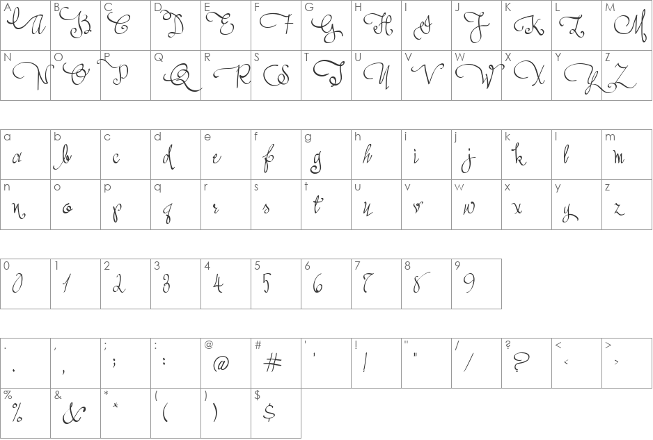 Austie Bost All My Love font character map preview