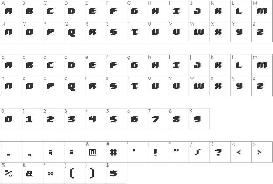 Loud noise Black font character map preview