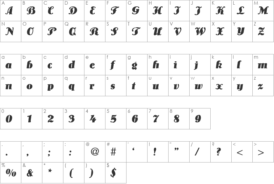Louis DB font character map preview