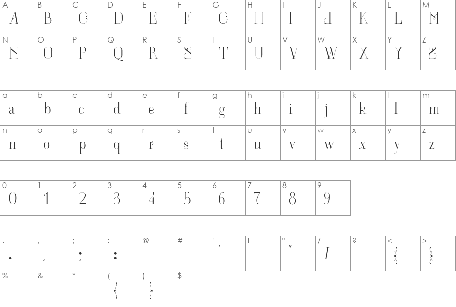LOUSIANE font character map preview