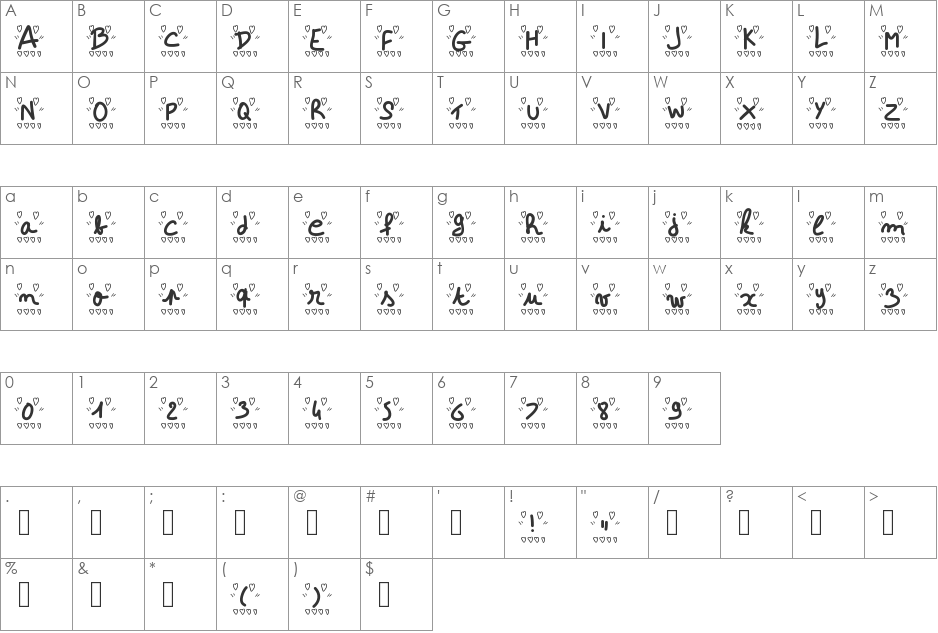 Love font character map preview