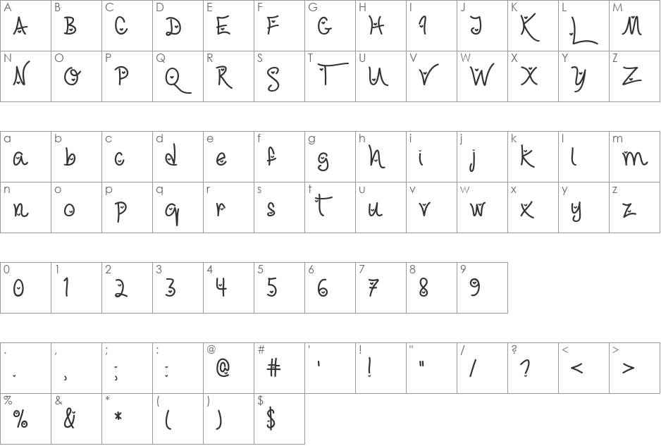 Love & Trust (Hearted) font character map preview