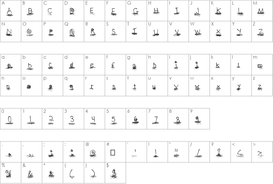 Love In The Grass font character map preview