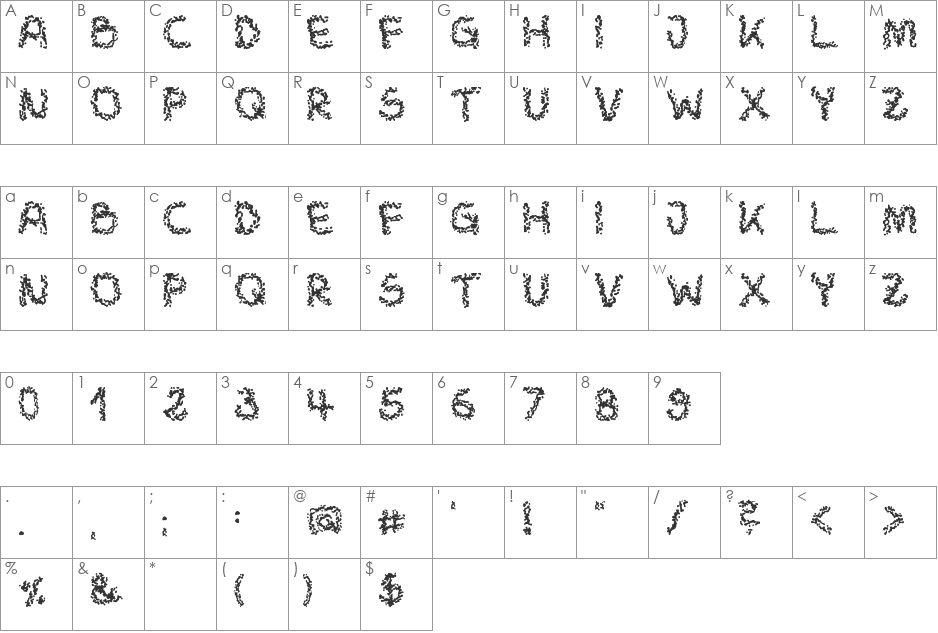 Love is like dirt font character map preview