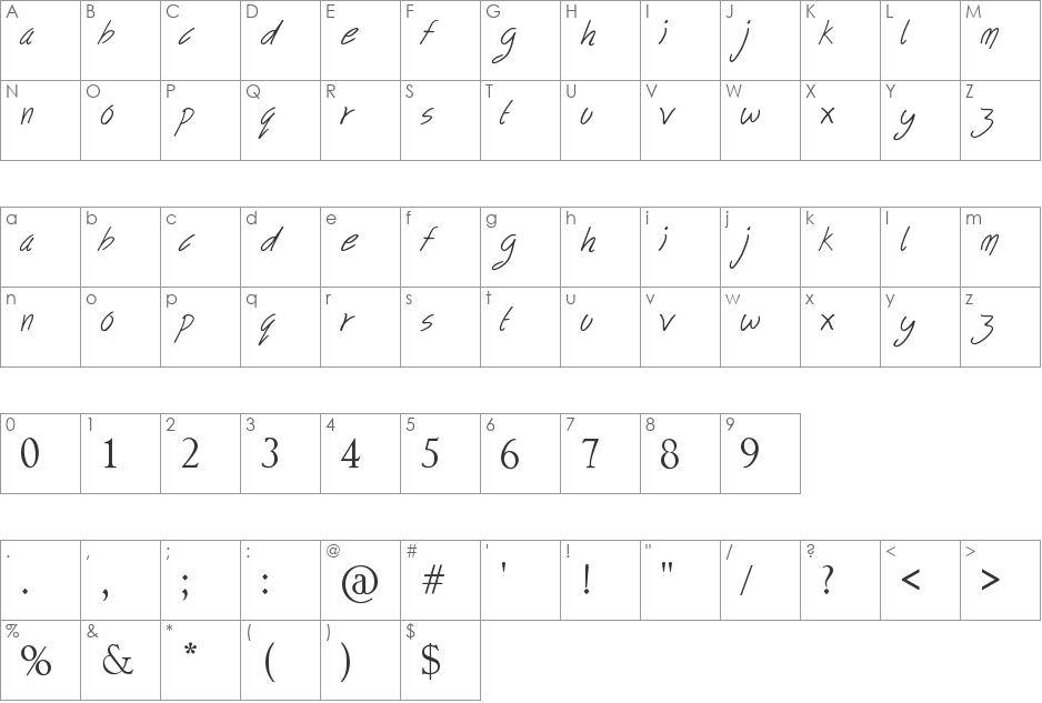 Love Letter font character map preview