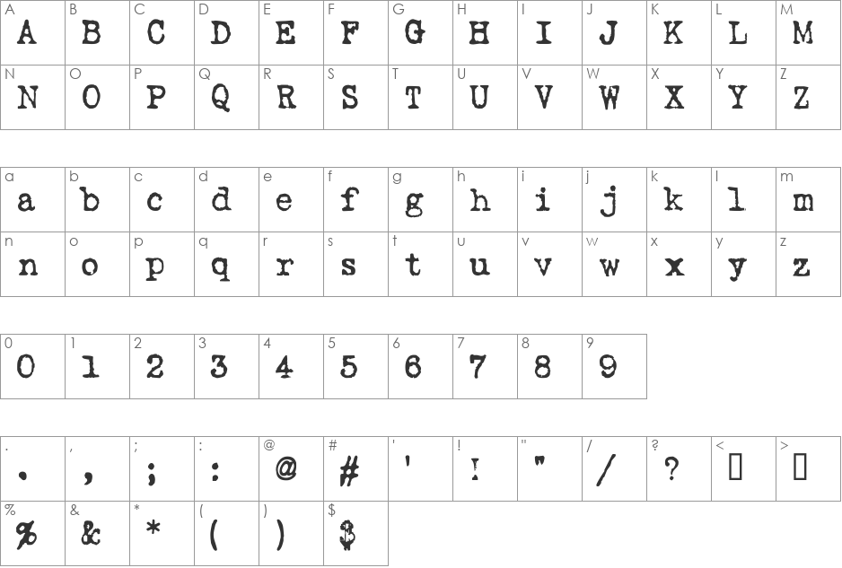 Love LetterTW font character map preview