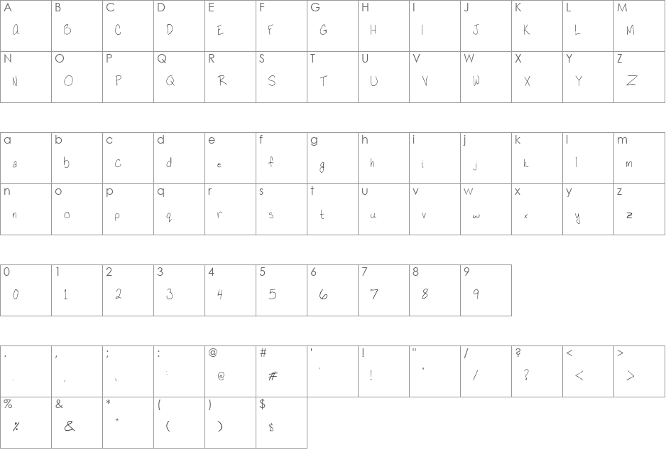 Love Moi font character map preview