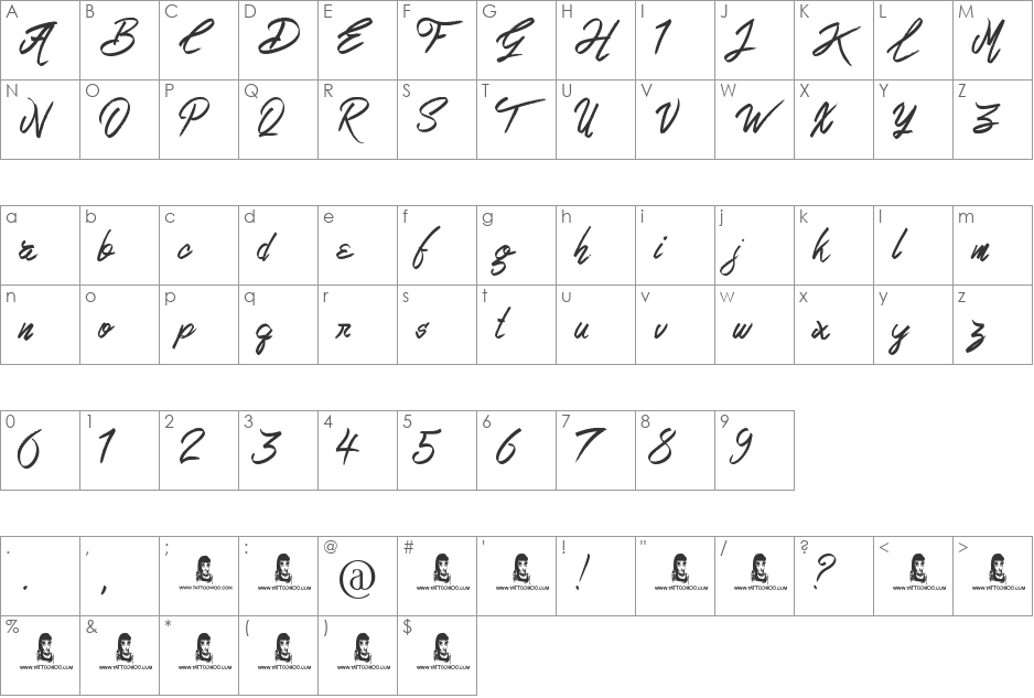 Love Rock font character map preview