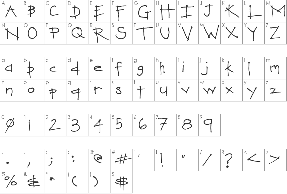 Love You Heaps font character map preview