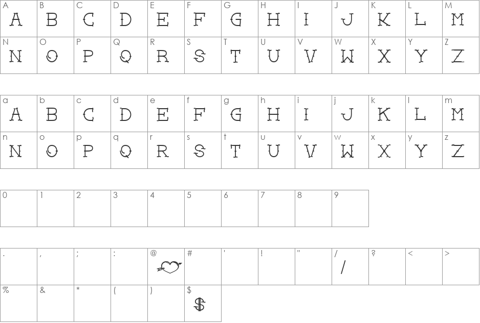 Love you mom font character map preview