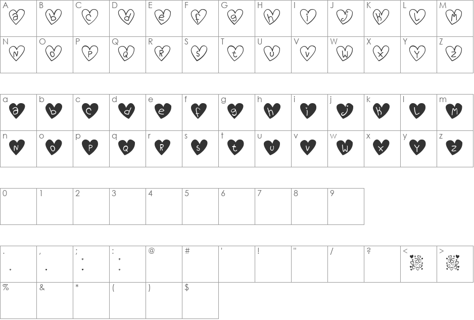 Love You tfb font character map preview