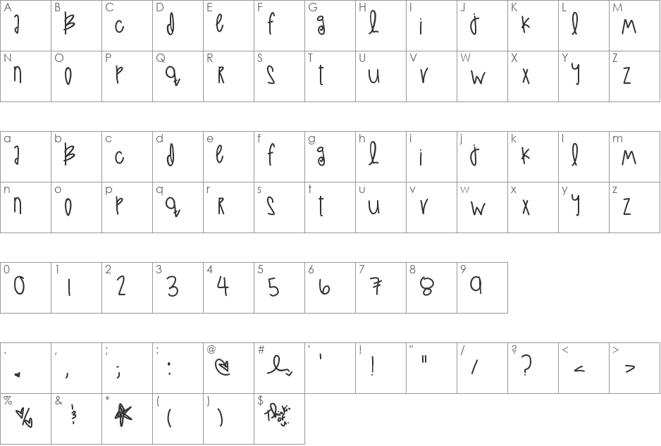 LoveAtFirstSight font character map preview