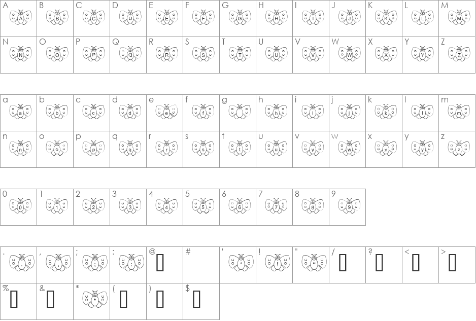 LoveBee font character map preview