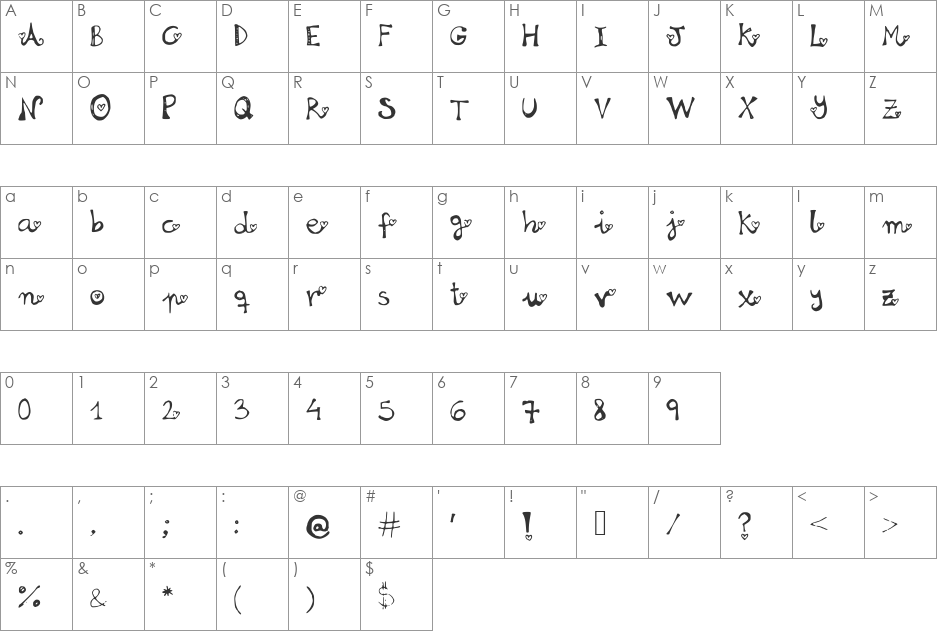 Loveisintheair font character map preview