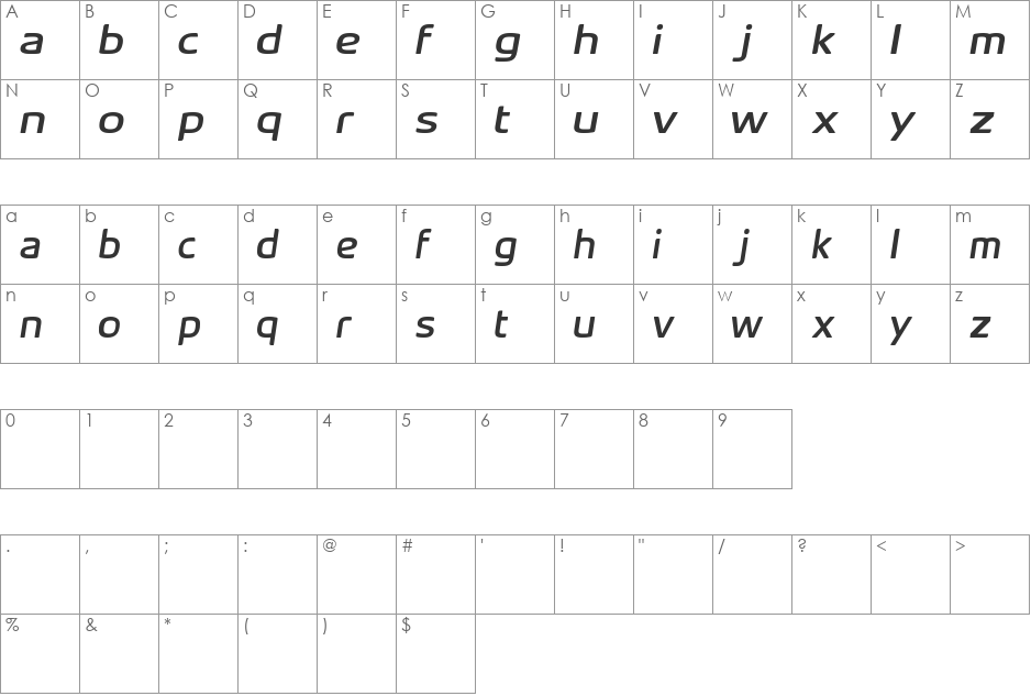 Acer Supplement font character map preview