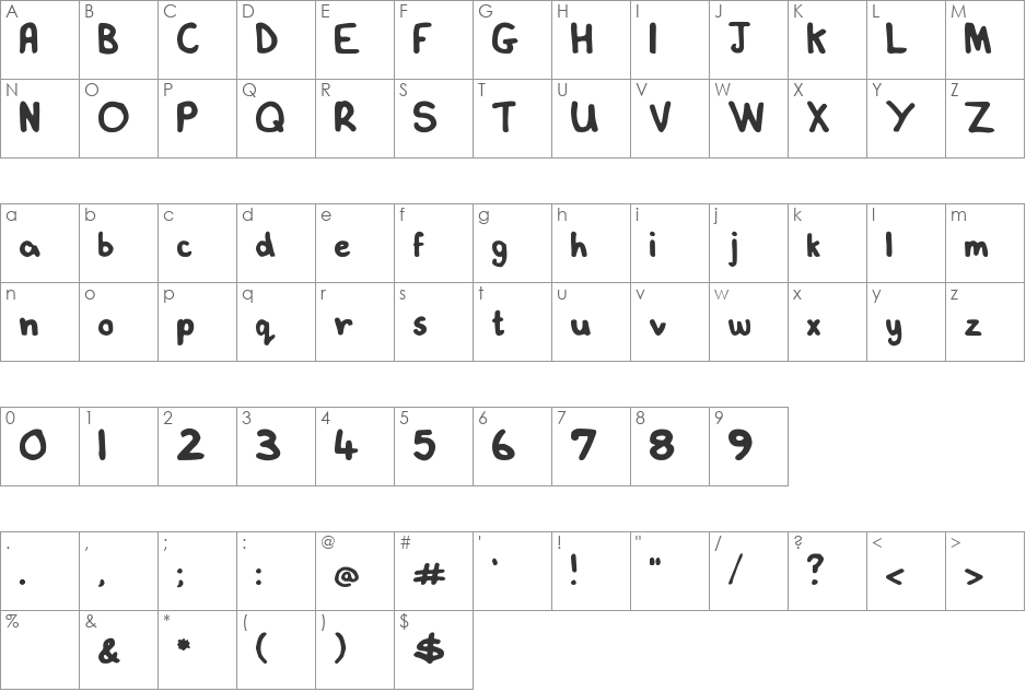 LovelexieHandwritten font character map preview