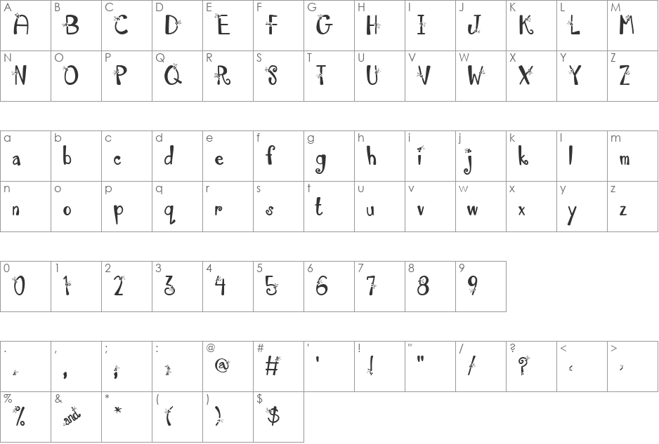 Austie Bost Happy Holly font character map preview