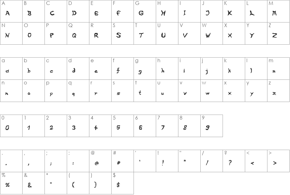 Lovely Squarebricks WP font character map preview