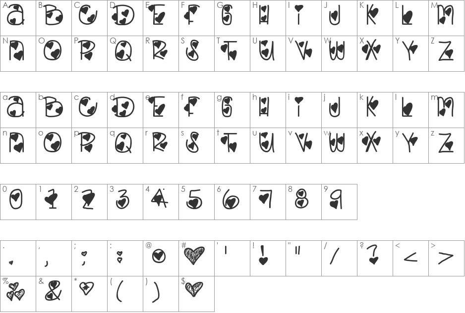 LovelyBitch font character map preview