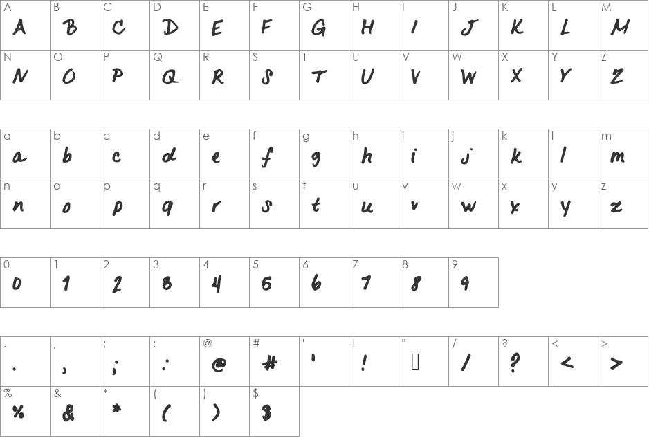 LovelyK font character map preview