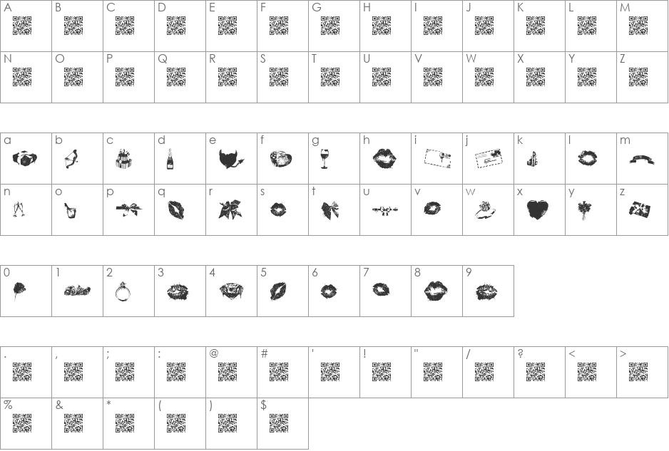 lovemarks font character map preview