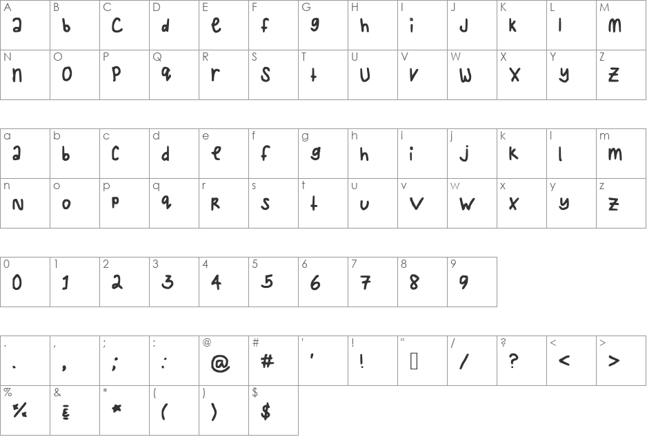 LoveMeAgainTwo font character map preview