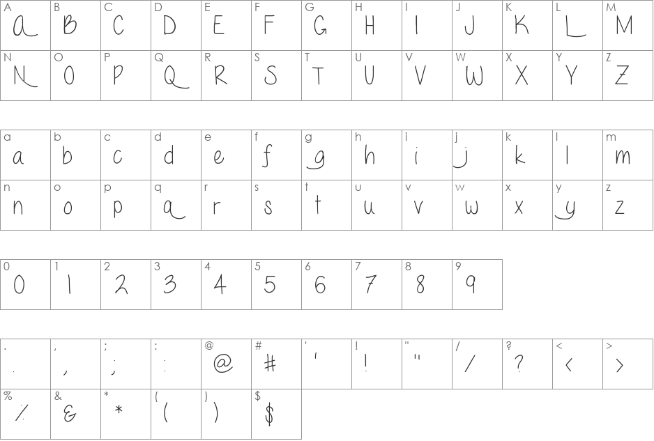 LoveMeForever font character map preview