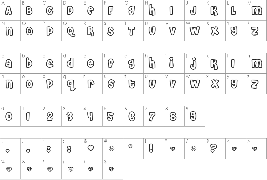Lovers Life font character map preview