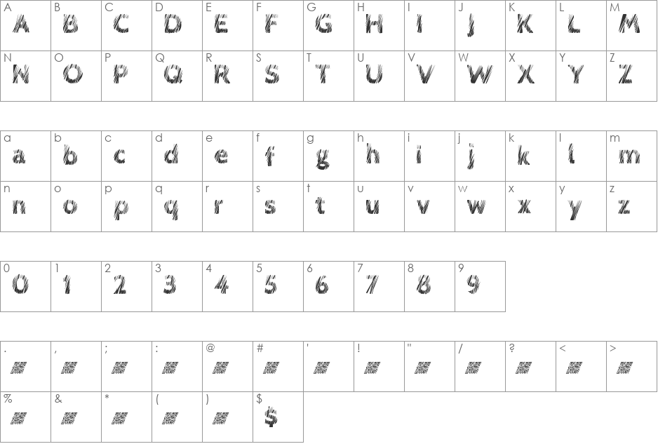 LoveScratch font character map preview