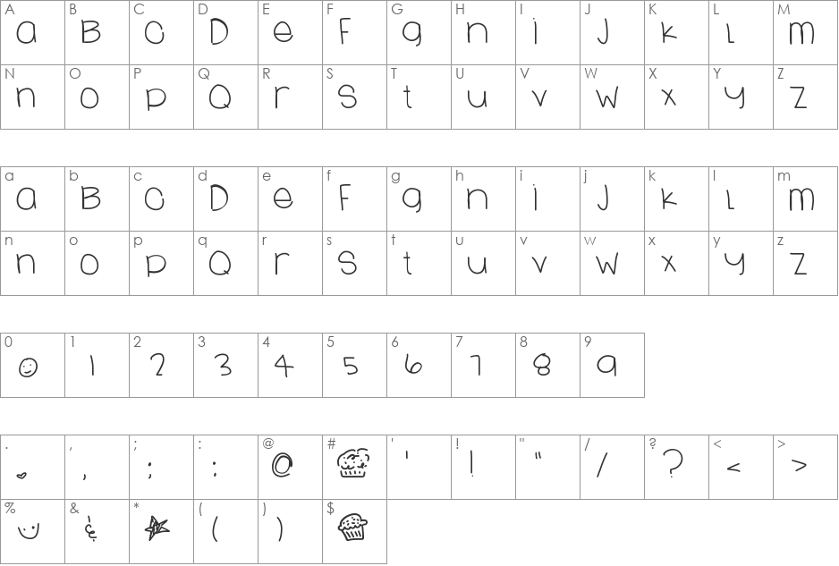 LoveSweets font character map preview