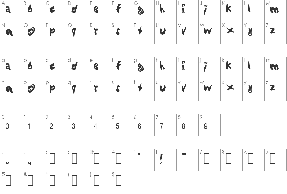 Loving Babes font character map preview