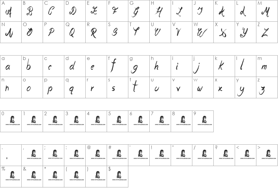 Loving Ya Love font character map preview