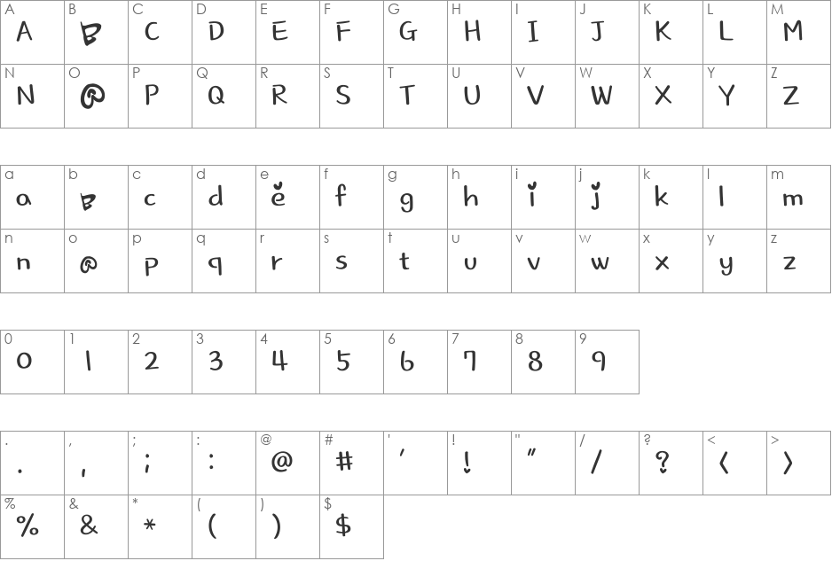 lovingyou font character map preview