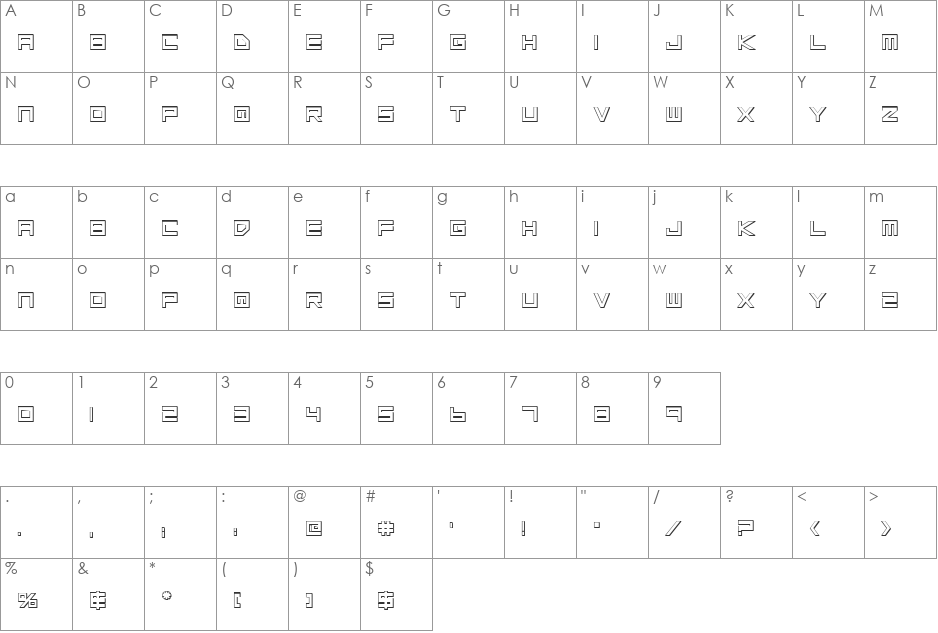 Low Gun Screen Bold 3D font character map preview