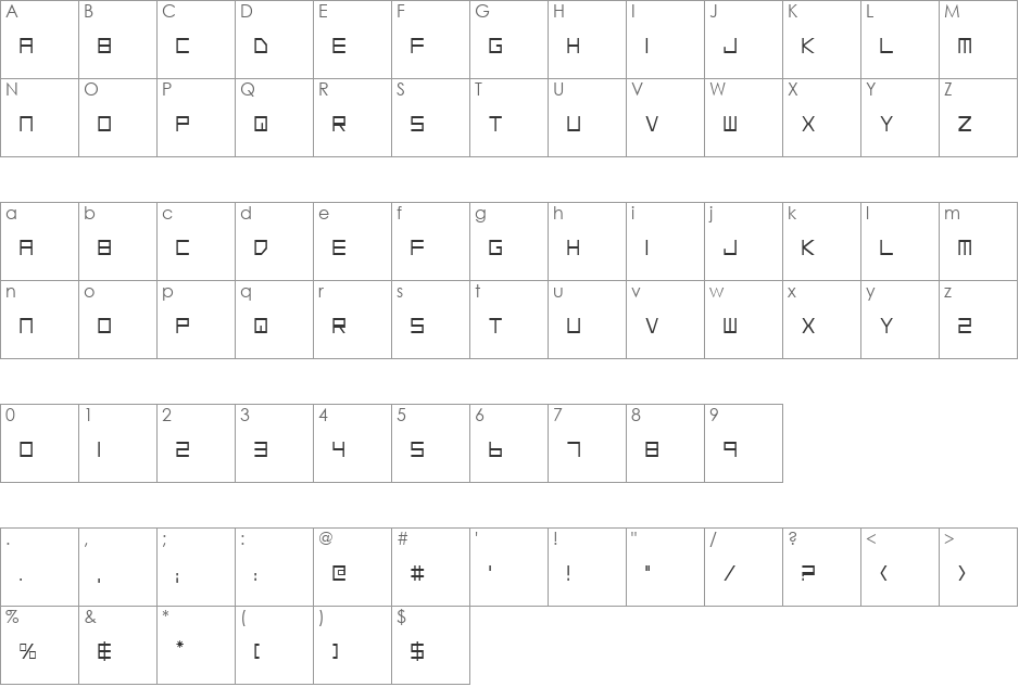 Low Gun Screen Condensed font character map preview