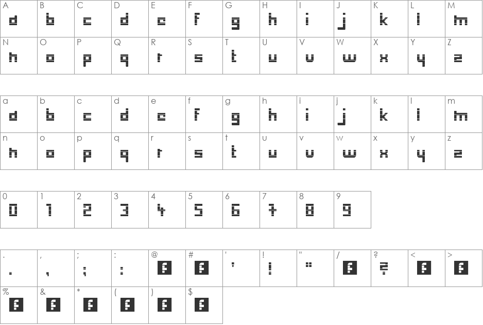low-down-cut font character map preview