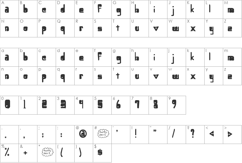 Lower-optic Fibercase font character map preview