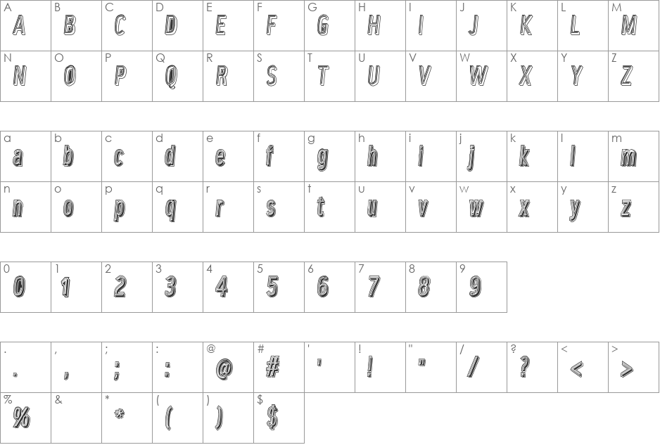 LowerMetal font character map preview