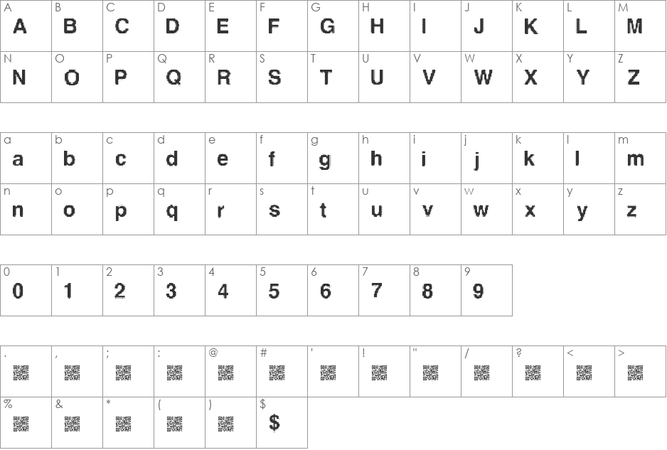 LowerResolution font character map preview