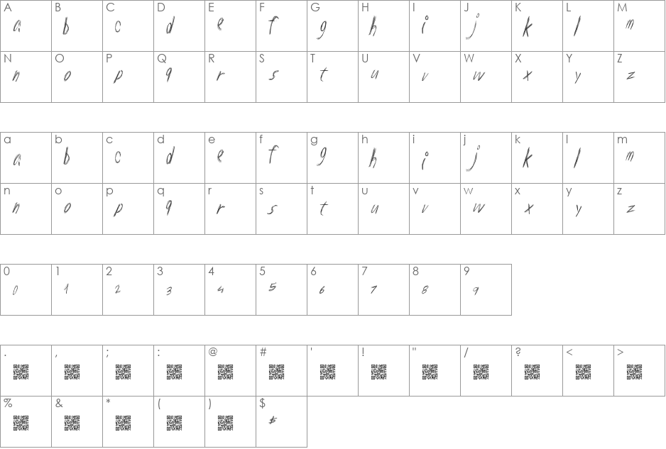 LowerScratch font character map preview