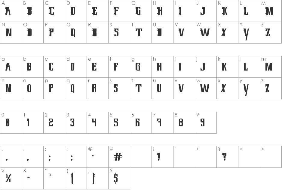 Lowery Regular font character map preview