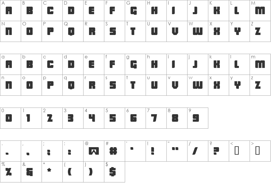 LowRider BB font character map preview