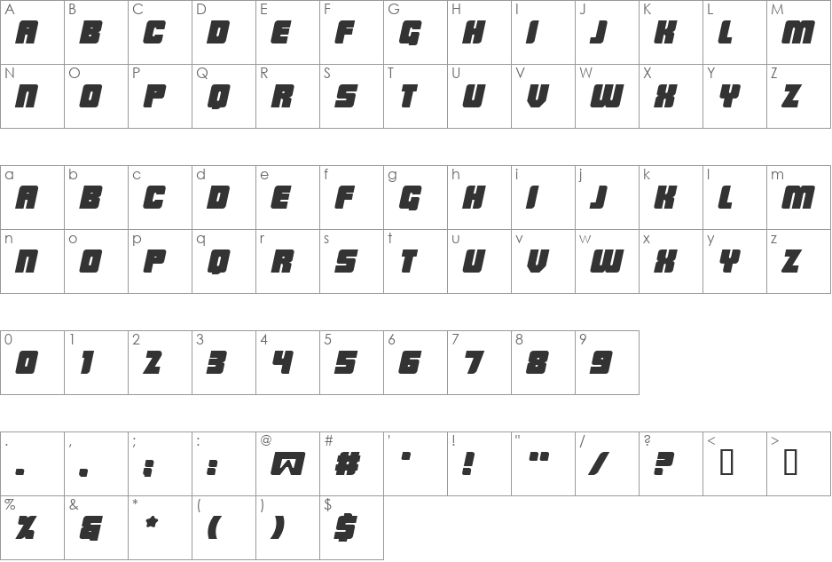 LowRider BB font character map preview