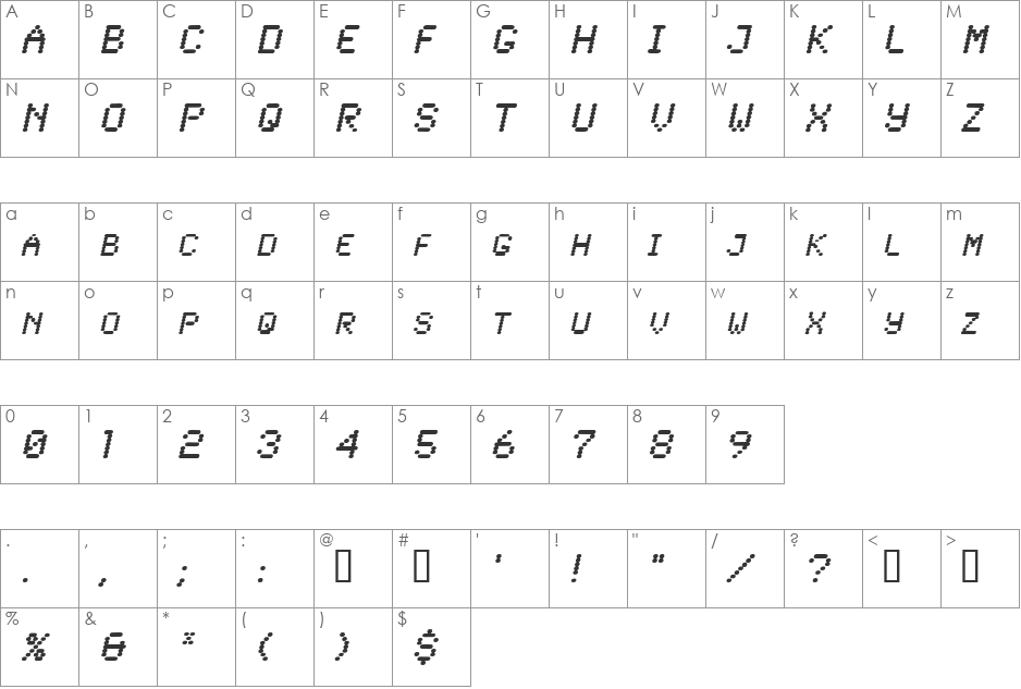 Lowtech font character map preview