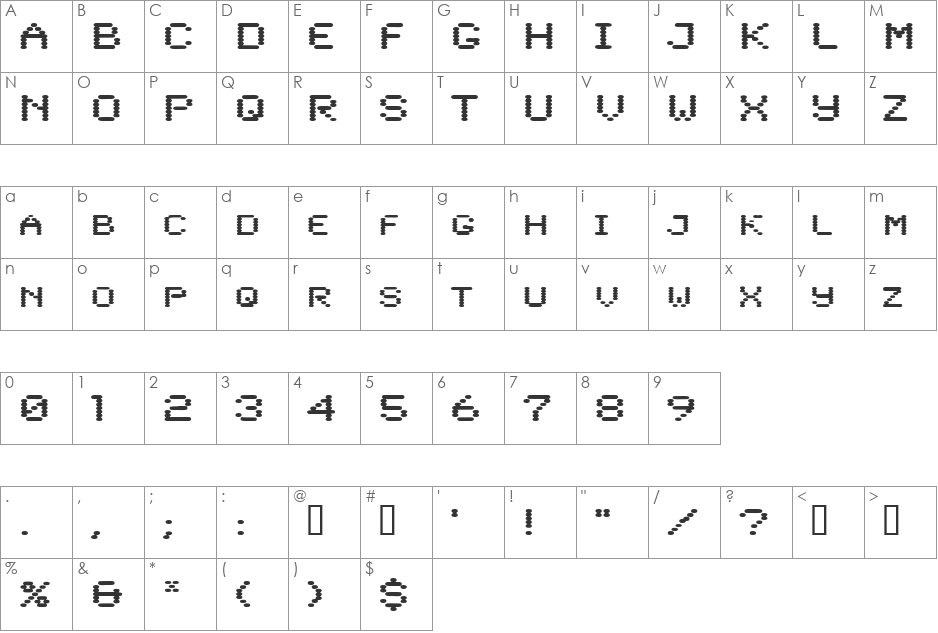 LowtechExtended font character map preview