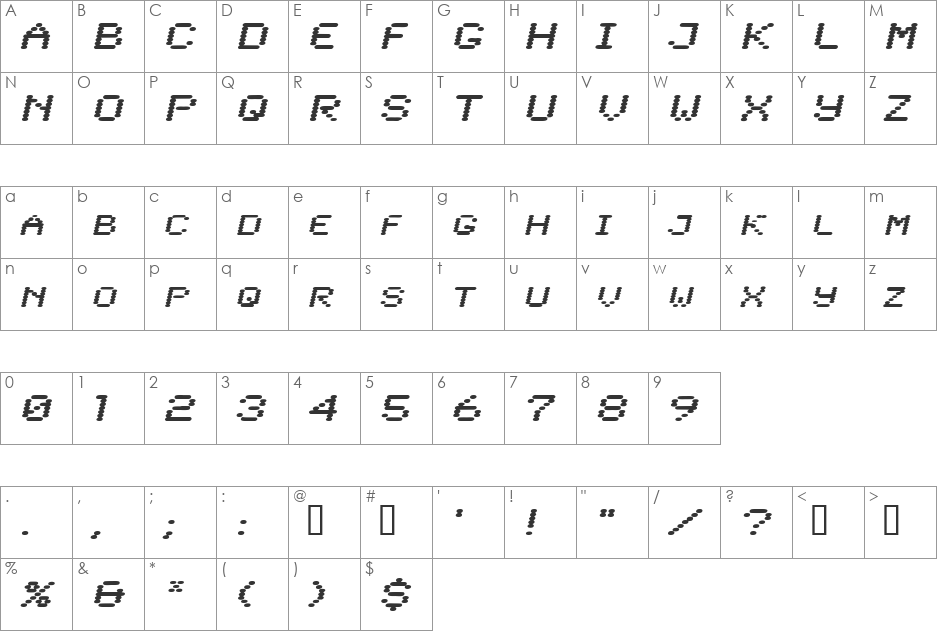 LowtechExtended font character map preview
