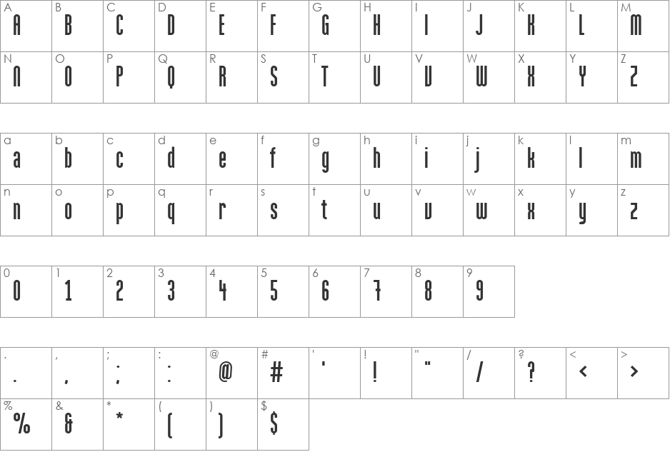 Loxley font character map preview