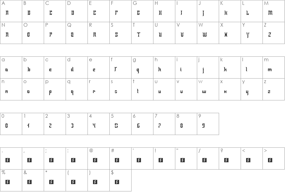 Loyal TTC alt caps font character map preview