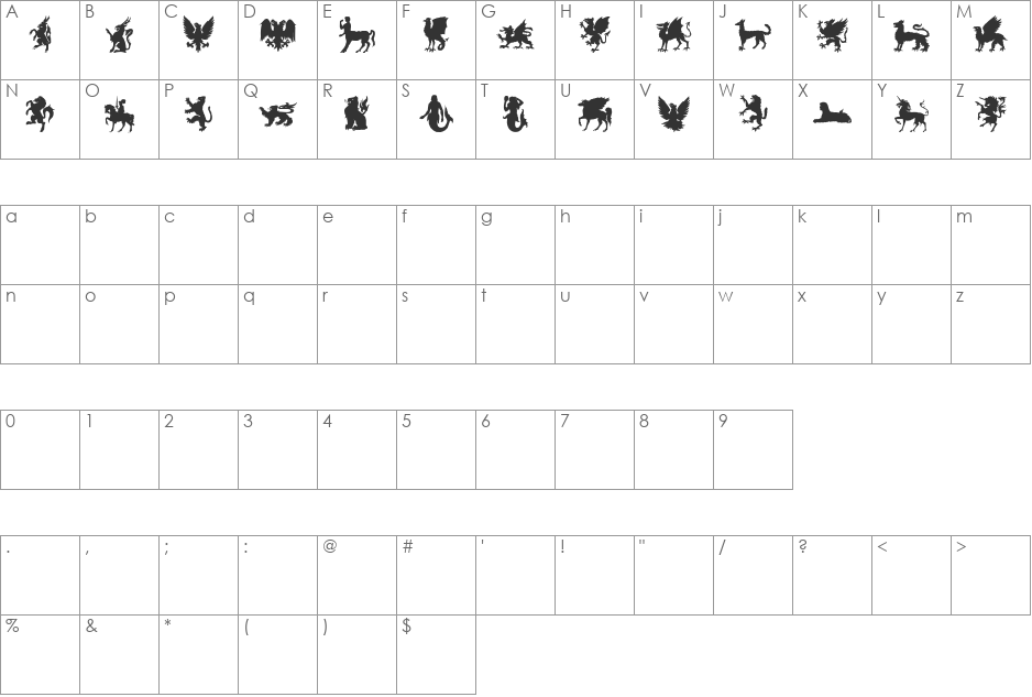 lpmyth font character map preview