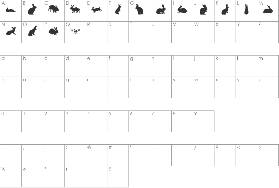 lprabbits1 font character map preview